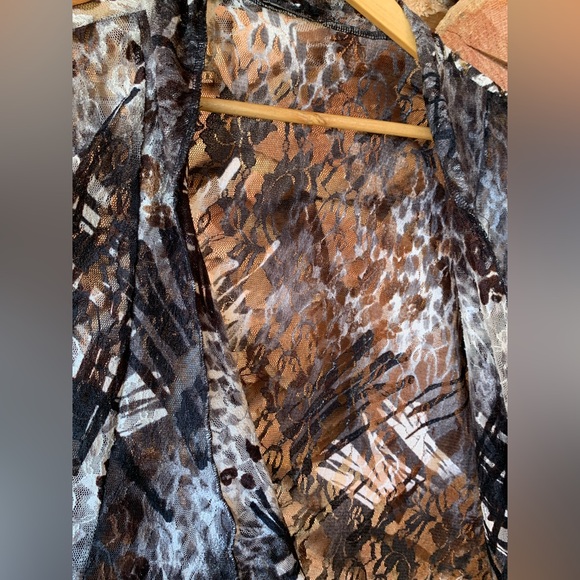 Unique Vintage 1990’s Animal Print Sheer Lace Cardigan Zebra Leopard Abstract - Picture 3 of 7